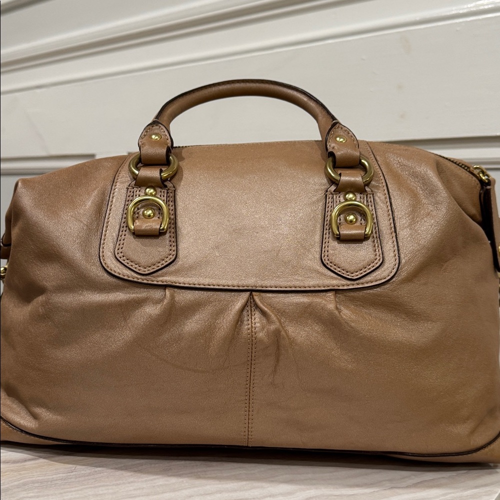 Coach Bag Ashley Large Tan Metallic Leather Satchel - Picture 8 of 17